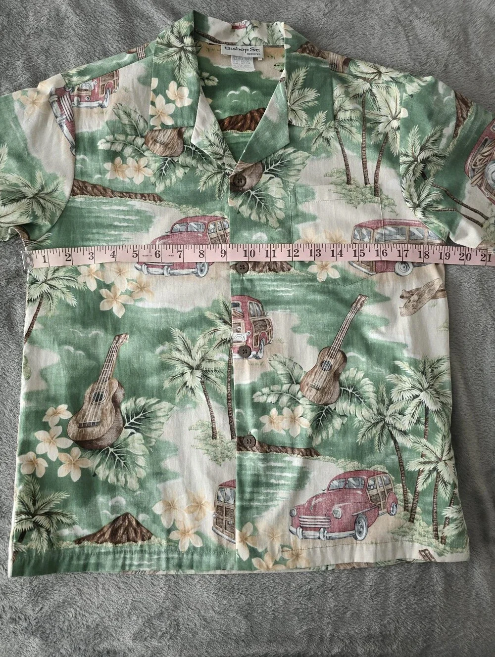 Vintage Bishop St Apparel Kids Hawaiian Shirt Woody Cars Ukulele Size 14